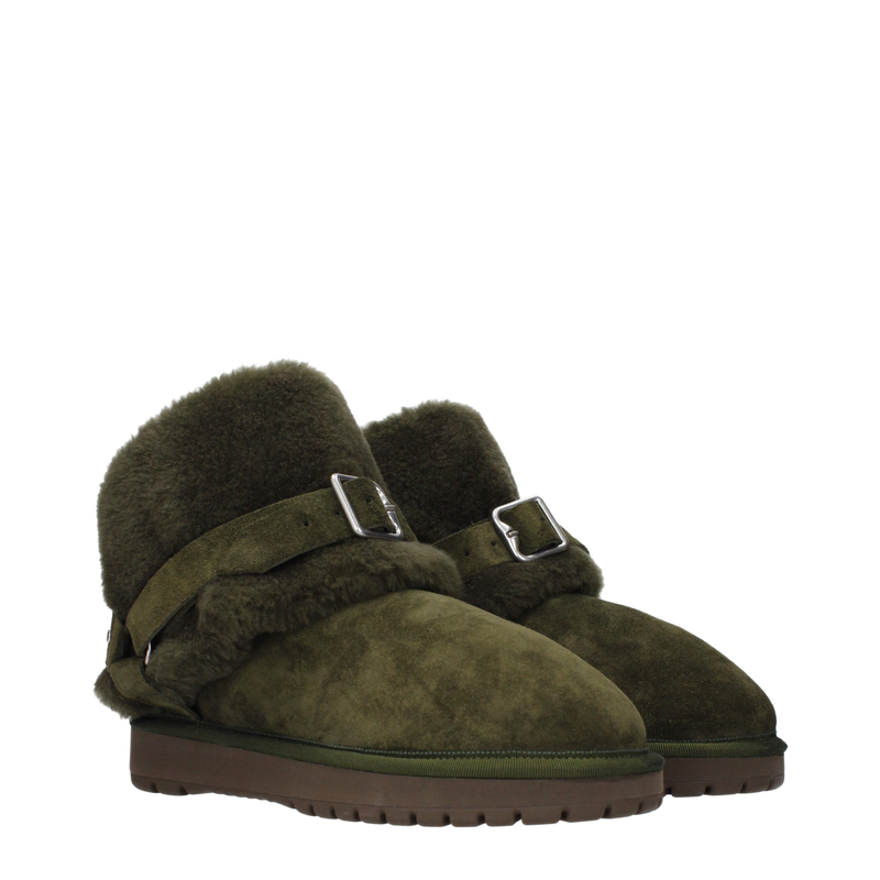 Green leather ankle boots-null