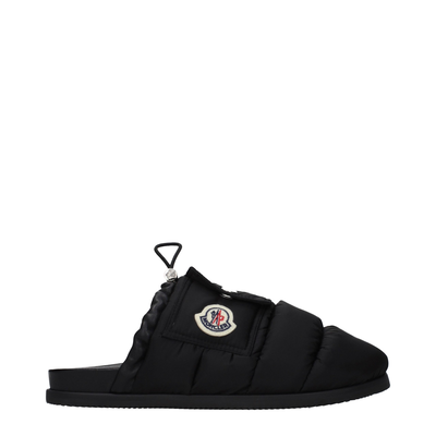 Black fabric slippers, Black, medium
