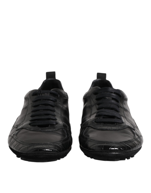 Black exotic leather low top sneakers shoes-null