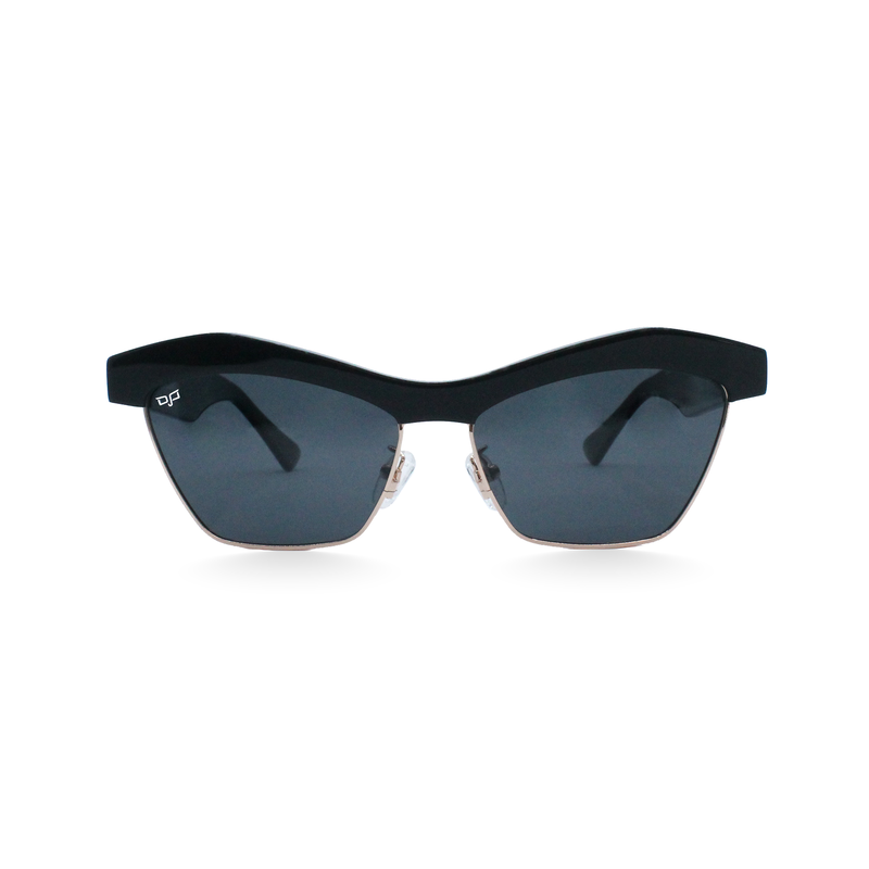 OJO platinum sunglasses handmade shine balck frame and temples and grey black polarised lenses rx image number null