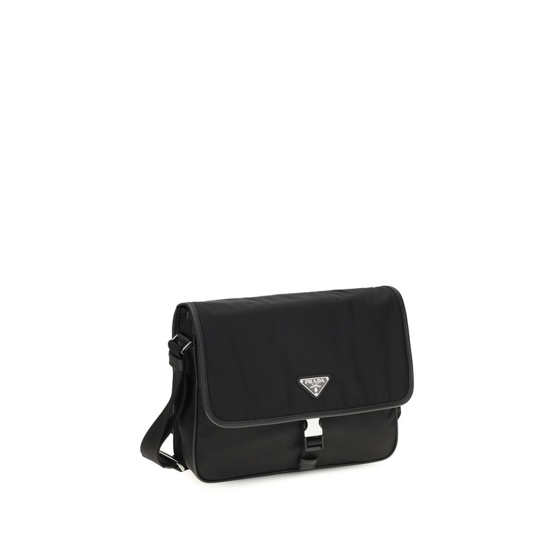 Black recycled polyamide shoulder bag-null