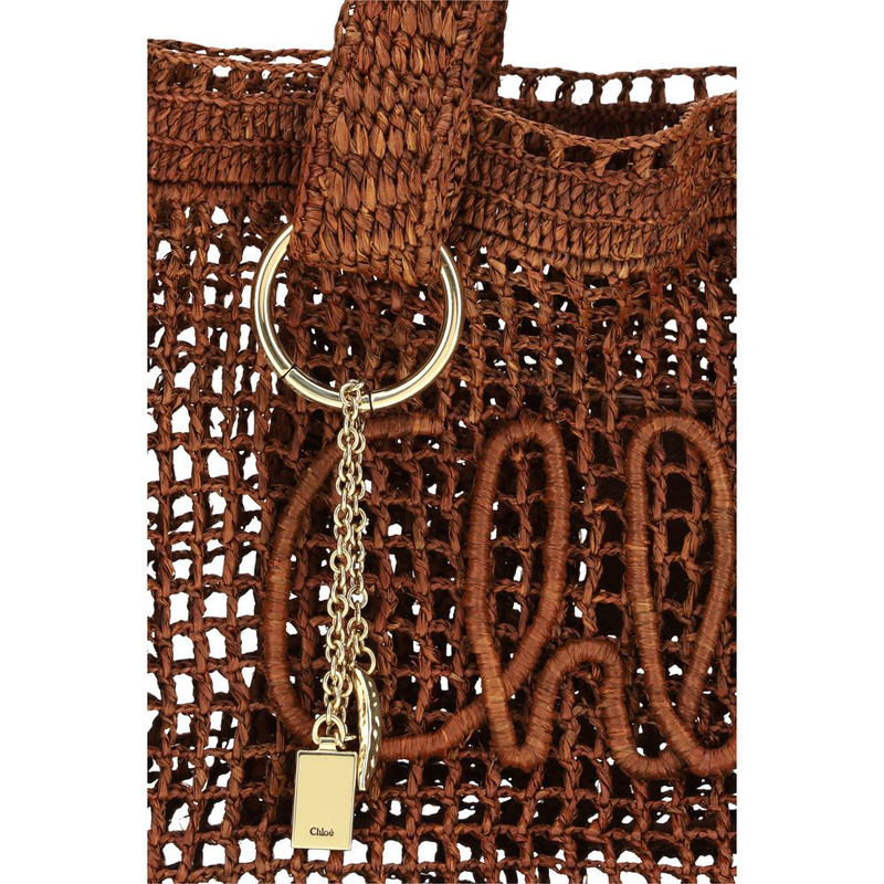 Brown raffia shoulder bag-null