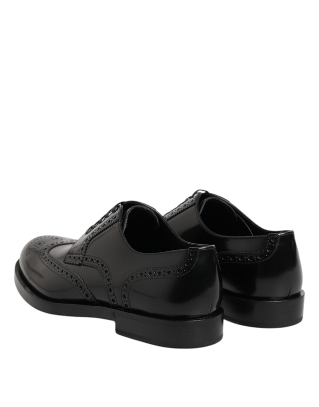 Black leather derby wingtip formal shoes-null