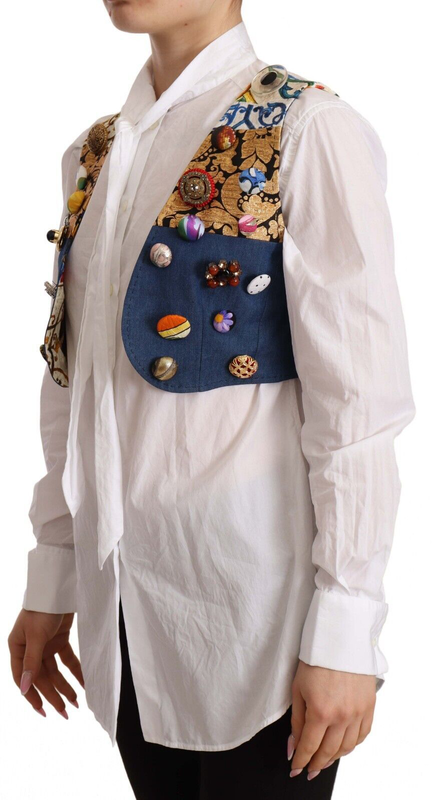 Multicolor embellished waist coat cotton top-null