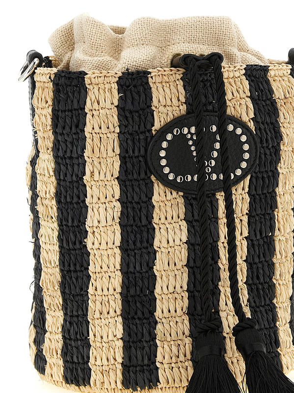 Black straw shoulder bag-null