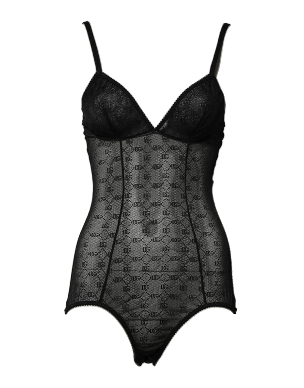 Black nylon stretch bodysuit lingerie underwear-null