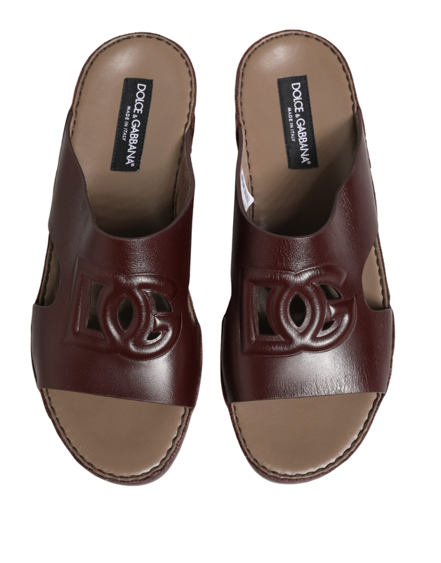 Maroon leather cutout dg logo sandals shoes-null