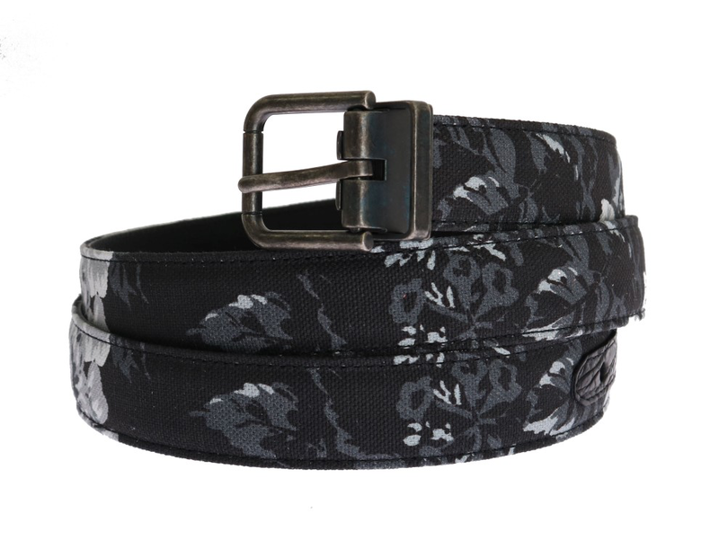 Black cayman linen leather belt-null