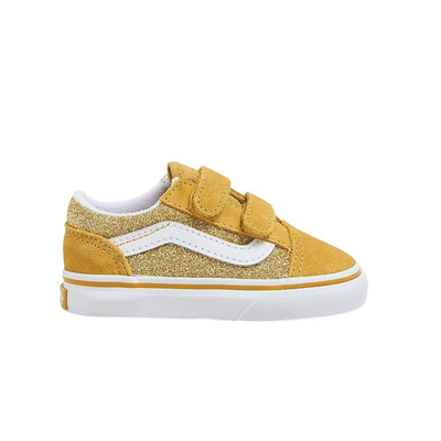 Vans toddler old skool velcro glitter shoe, Champagne, medium