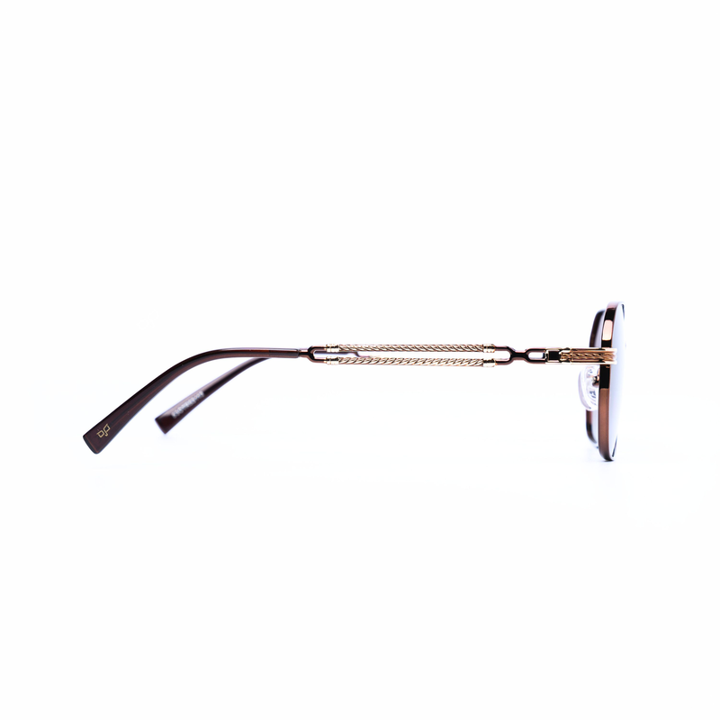 OJO sunglasses square brown frame and brown gold temples with brown polarised lenses rx-null