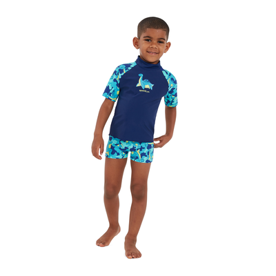 Speedo infant boysshort sleeve printed rash top set (11883-g, Blue, medium