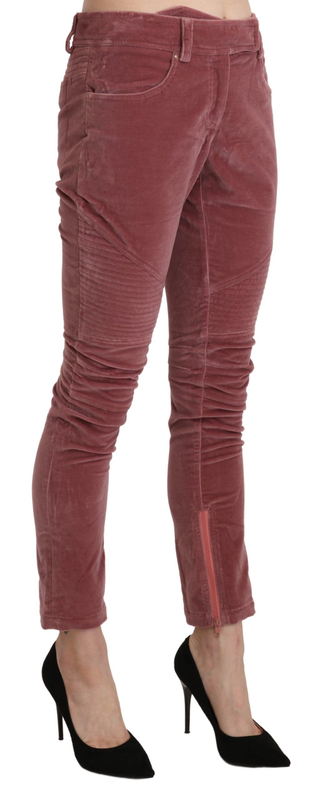 Red mid waist skinny cotton pants-null