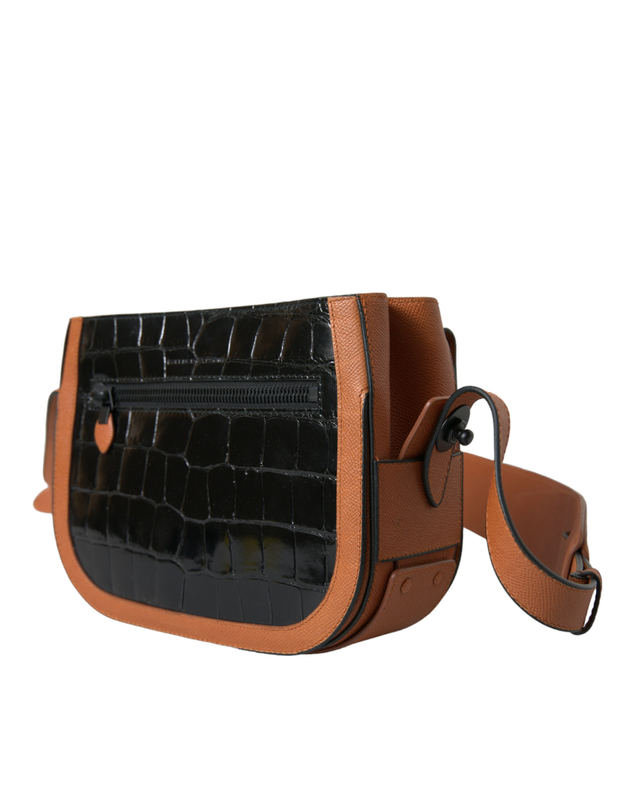 Black brown exotic skin leather shoulder camera purse bag-null