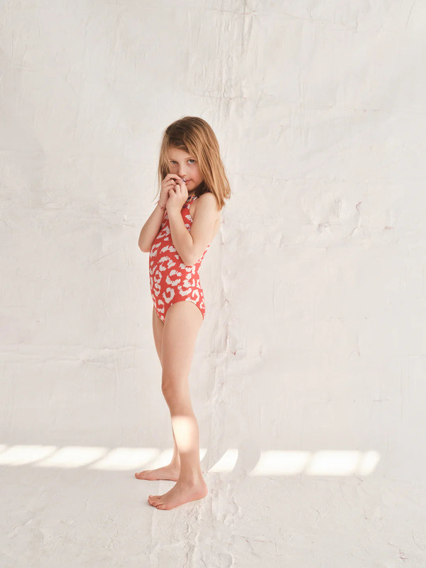Girls' swimsuit red leopard-null