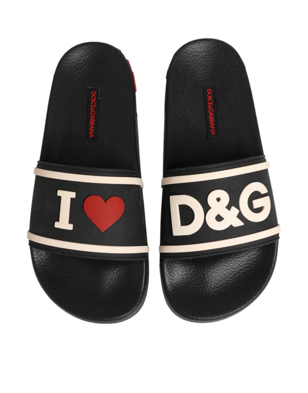 Black rubber slides sandals beachwear shoes-null