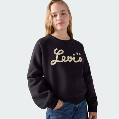 Girls mixed textures crew, Black, medium