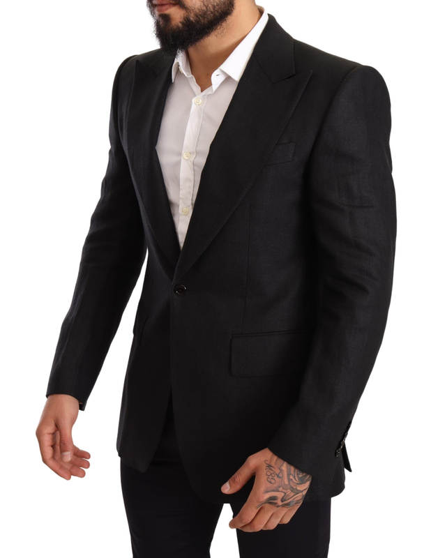 Black linen slim fit coat jacket blazer-null