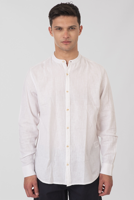 Rebase linen stand-up collar shirt, White, medium