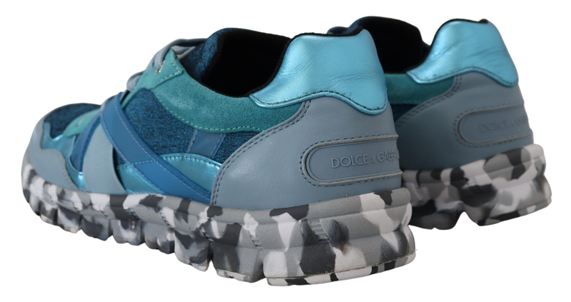 Blue gray leather sport low top sneakers-null