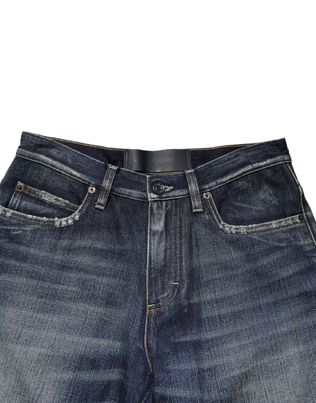 Blue cotton distressed denim bermuda shorts-null