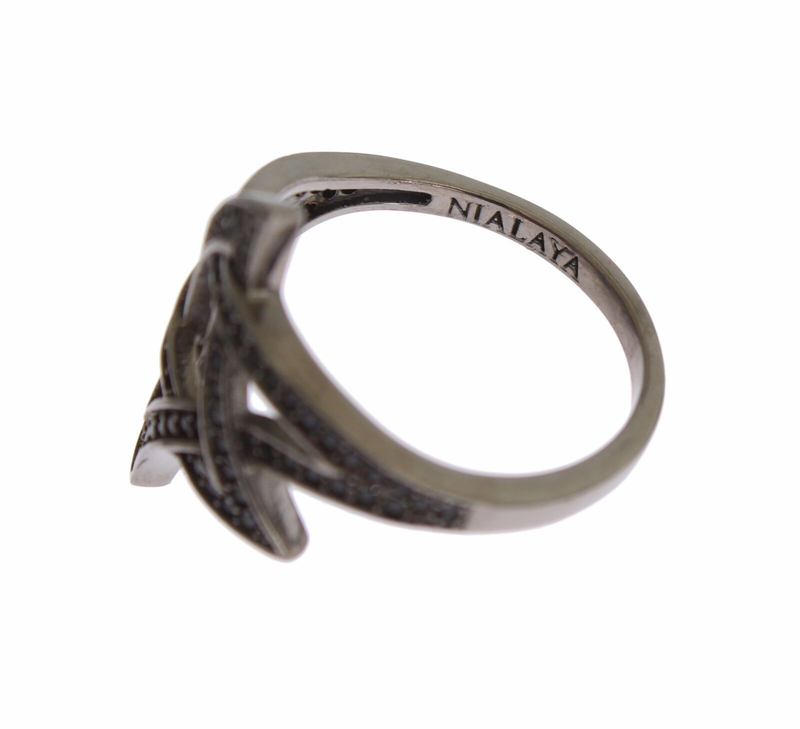 Black cz rhodium 925 silver womens ring-null