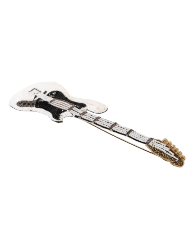 Gold brass logo beaded guitar pin brooch-null
