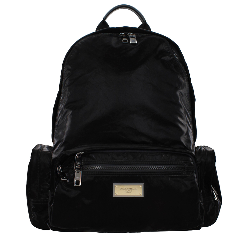 Black nylon backpack-null