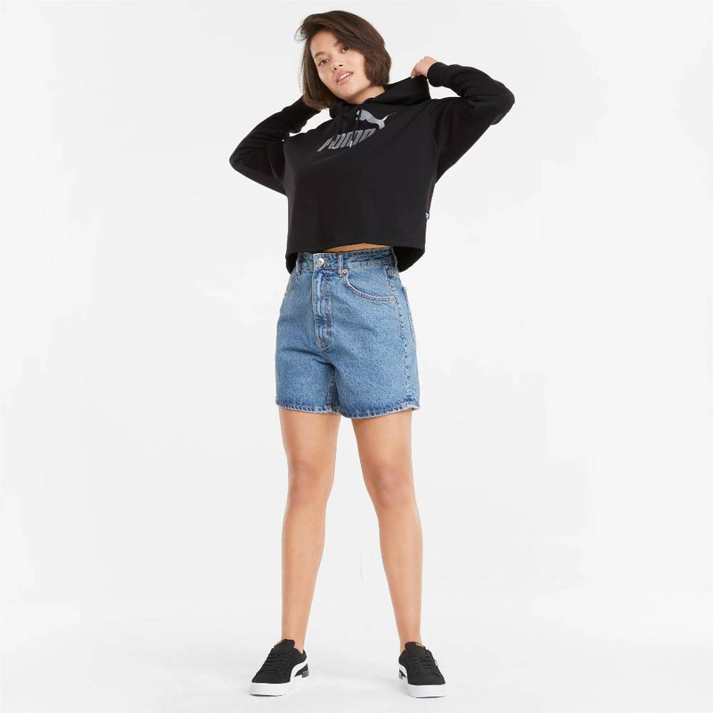 Ess+ cropped metallic logo womens hoodie image number null