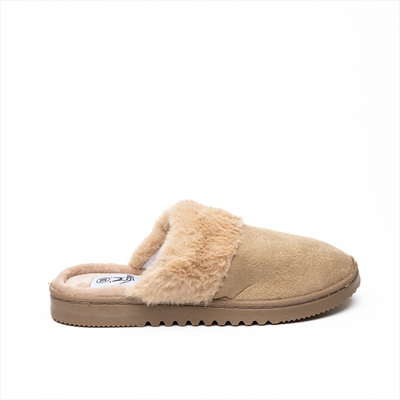 Coo suedette cuff slippers in taupe, Taupe, medium