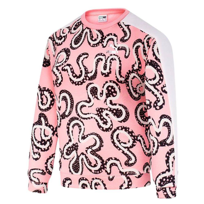 T7 flwr all-over-print fleece crew, Peach Smoothie, medium