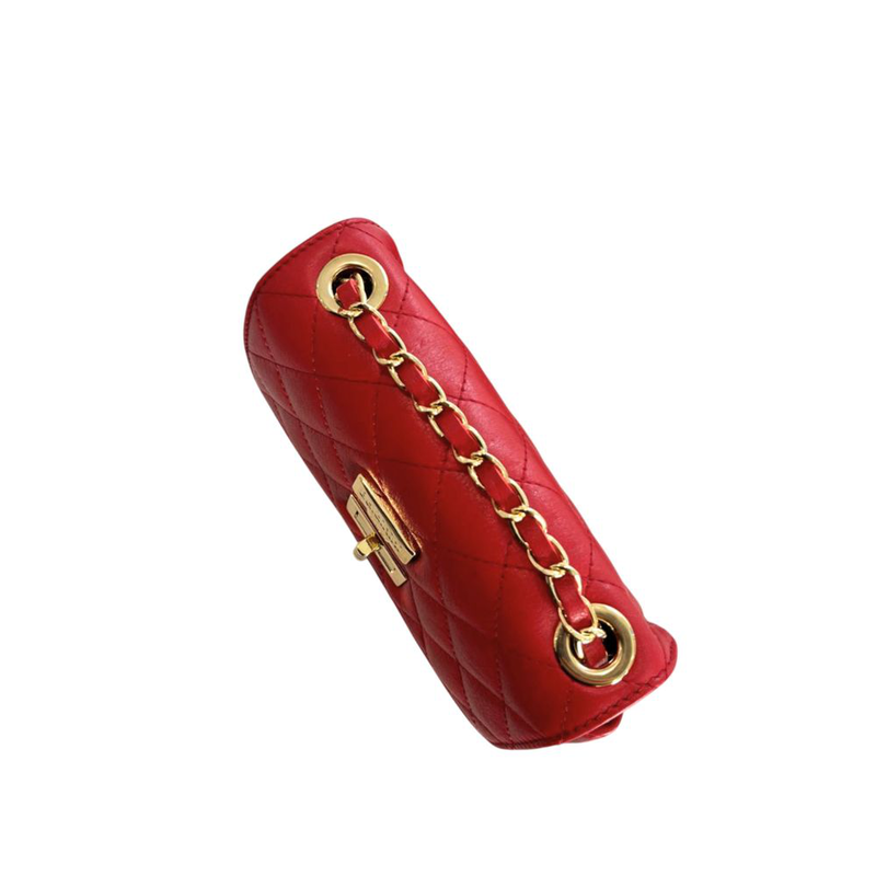 Red leather women crossbody bag-null