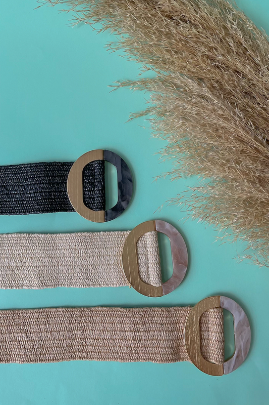 Round buckle straw belt beige image number null