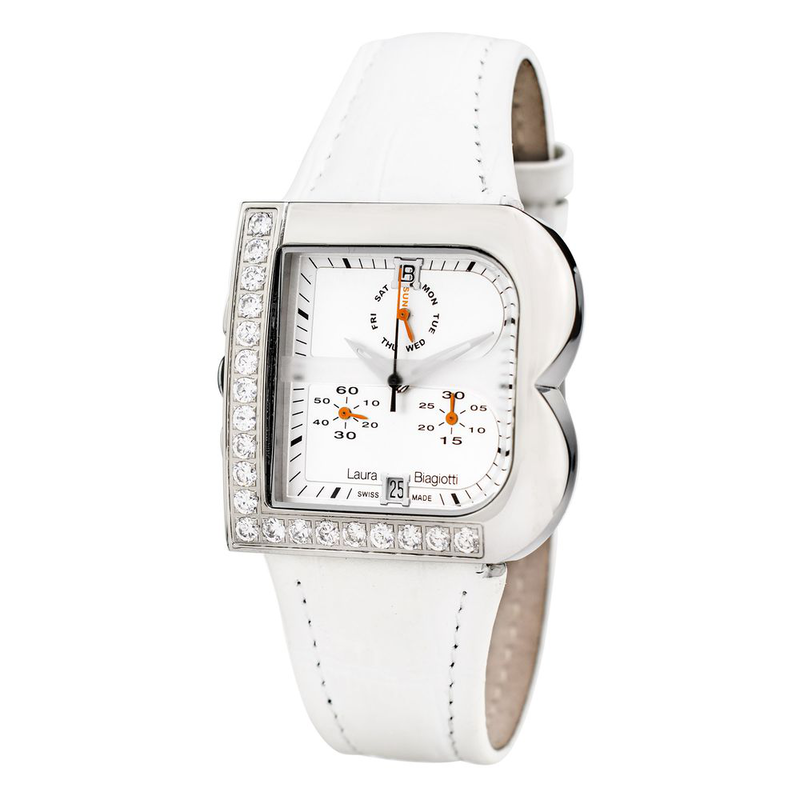 White leather dress watch-null
