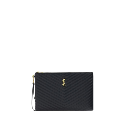 Black calf leather bos taurus clutch bag, Black, medium