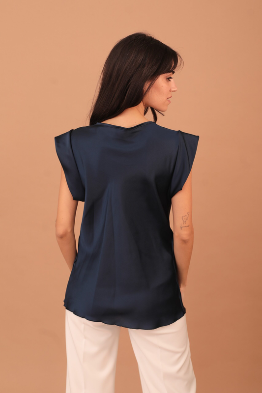 Draped short sleeved blouse - navy-null