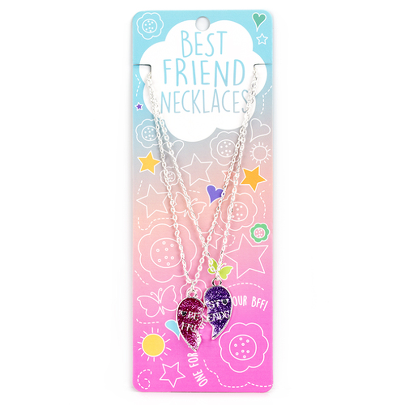 Best friend necklaces pink-purple glitter split heart 14482395-null