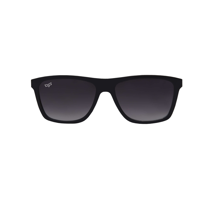 OJO sunglasses man square matte black frame and black blue temples with grey gradient lenses rx-null