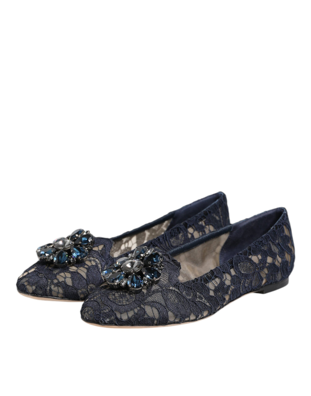 Blue taormina lace crystals flats shoes-null