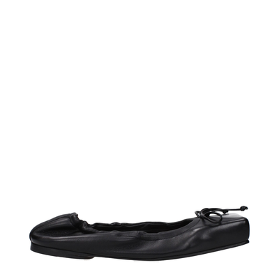 Black leather ballet flats, Black, medium