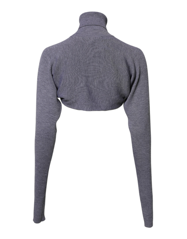Gray wool knit turtleneck cropped top sweater-null