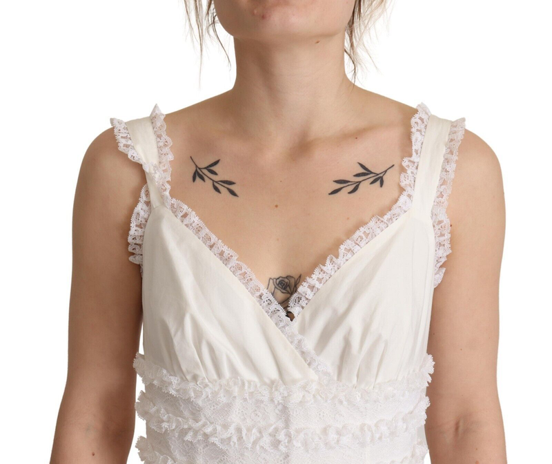 White cotton tiered long maxi a-line dress-null