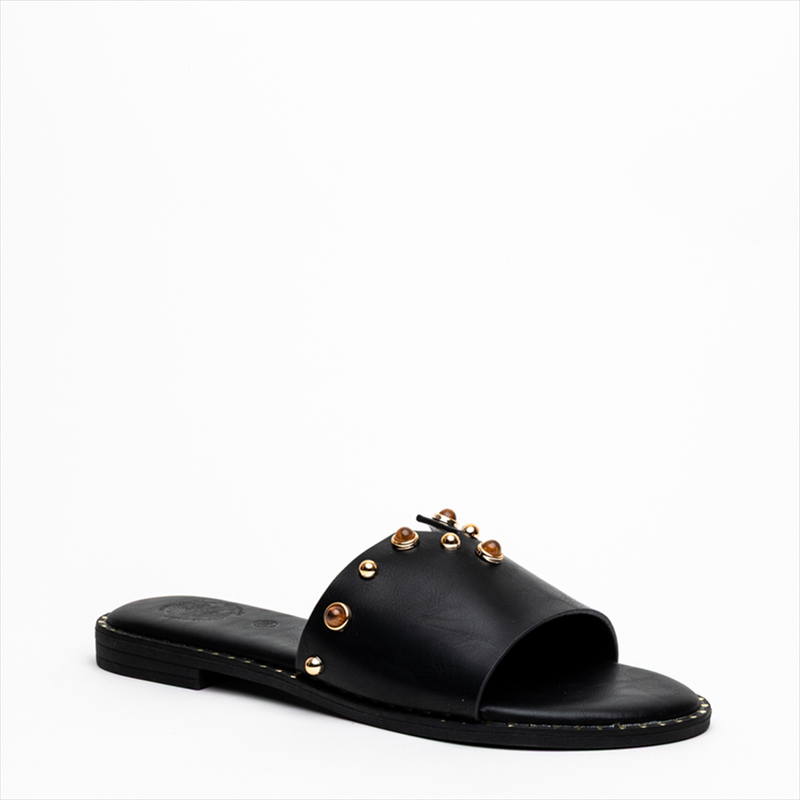 Athenais hardware embellished v-shape upper flat slider sandals-null