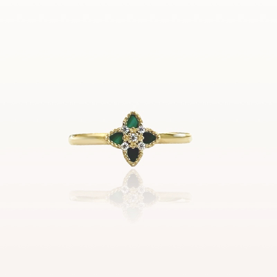 9ct yellow gold flower ring with malachite - 19(59), , medium