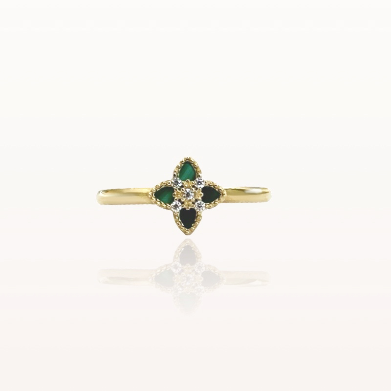 Product image: 9ct yellow gold flower ring with malachite - 24(64)-null