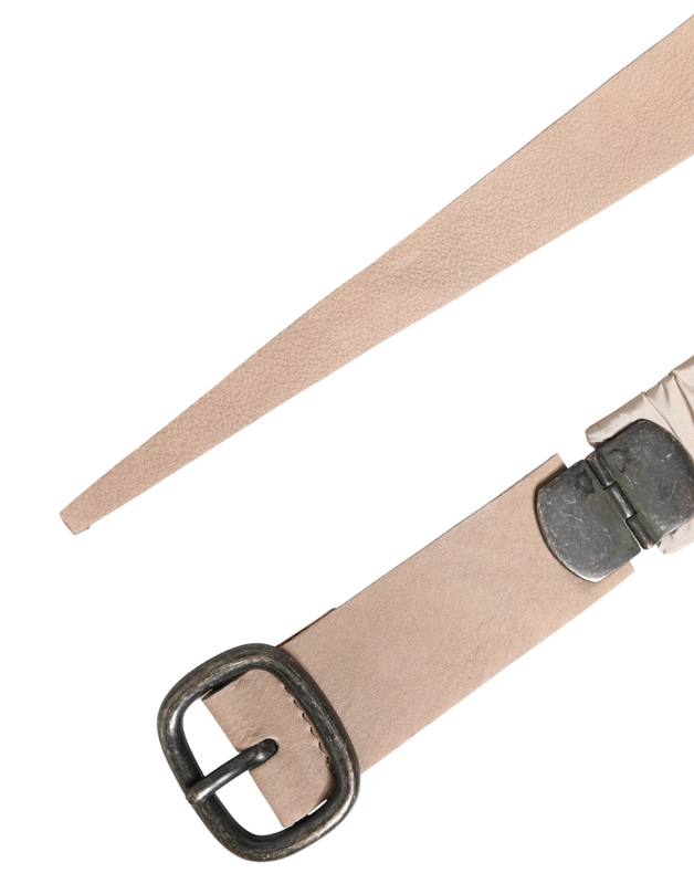 Women beige polyester silver metal buckle waist belt-null
