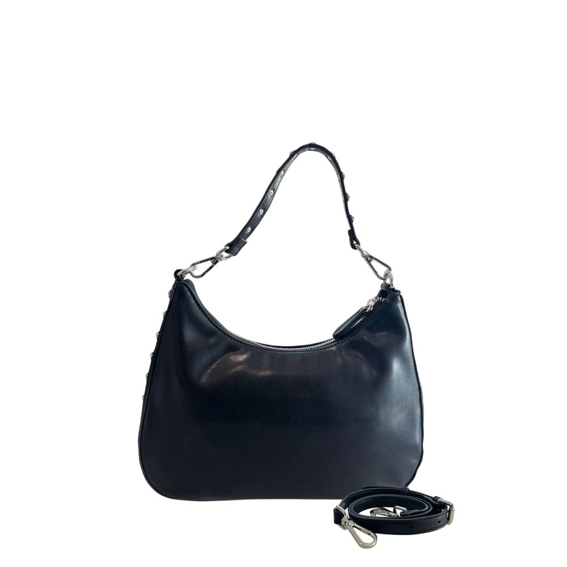 Black polyurethane women shoulder bag-null