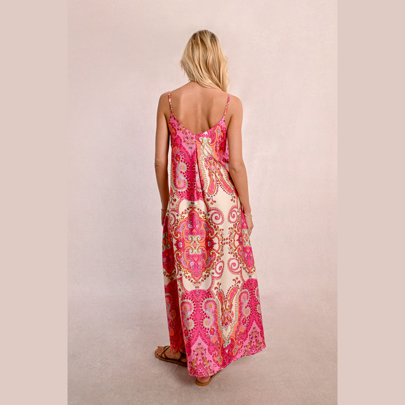 Long satin dress with straps-null