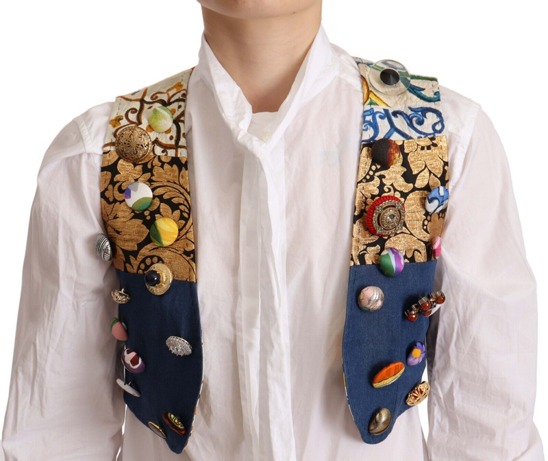 Multicolor embellished waist coat cotton top-null