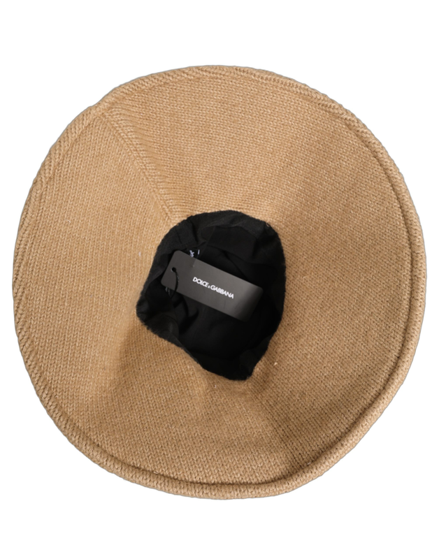 Women brown cotton knit widebrim bucket capello hat-null