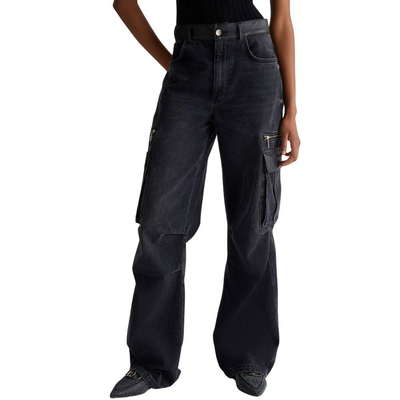 Flared cargo denim pants, Black, medium
